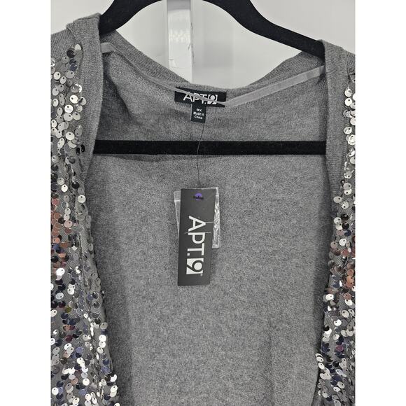 Apt. 9 Women's Gray Long Sleeve Open Front Sequins Lace Cardigan Size 3X - Picture 3 of 5